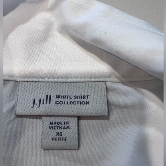 J JILL crisp white 3/4 sleeve, stand up collar tunic shirt. Women’s petite xs - Picture 4 of 7